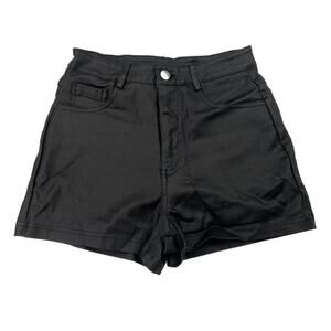Women's Black Mid Rise Straight Flat Front Casual Coated Mini Shorts Size XS